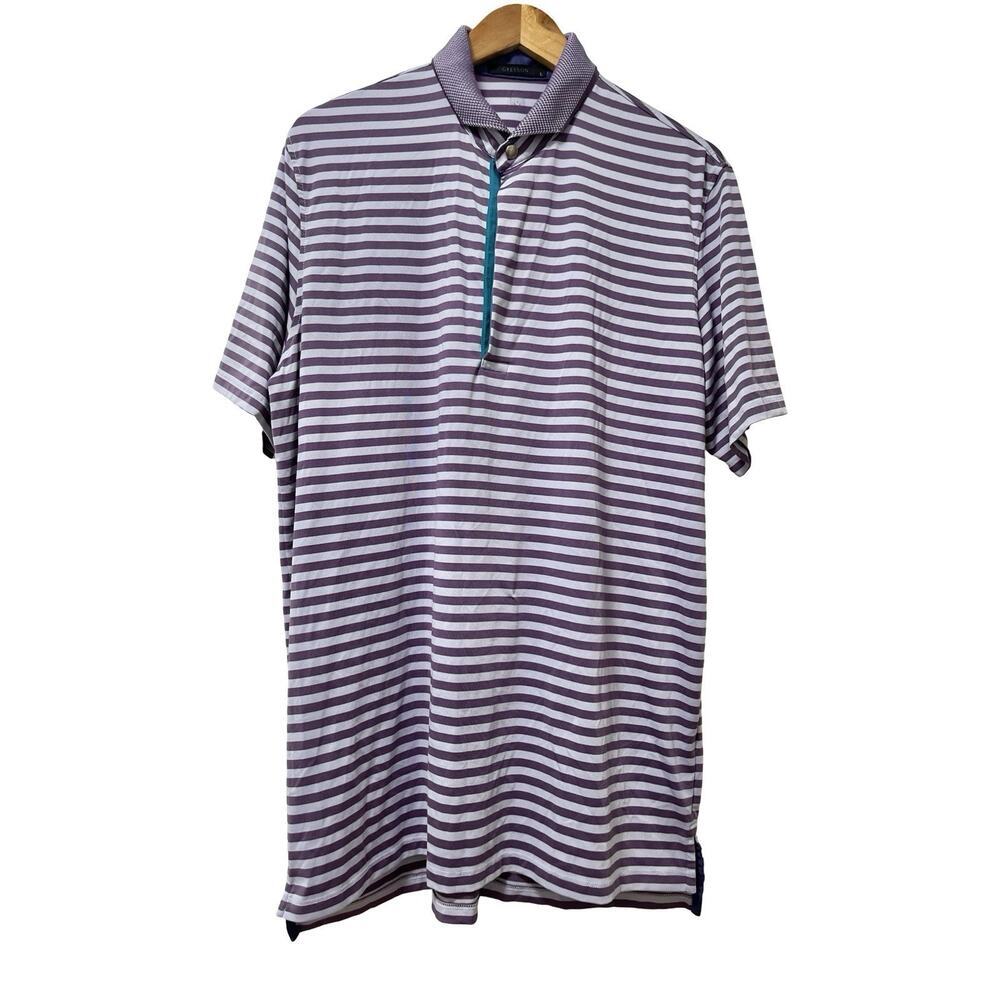 Greyson Mens Allegheny Striped‎ Polo Shirt Size L Purple Golf Athleisure Casual
